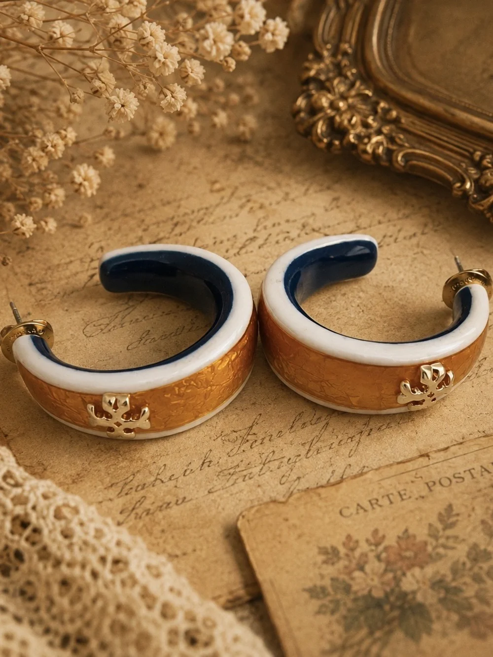 TORY BURCH • Roxanne Colorblock Hoop Earrings Includes Tory Burch Jewelry Bag